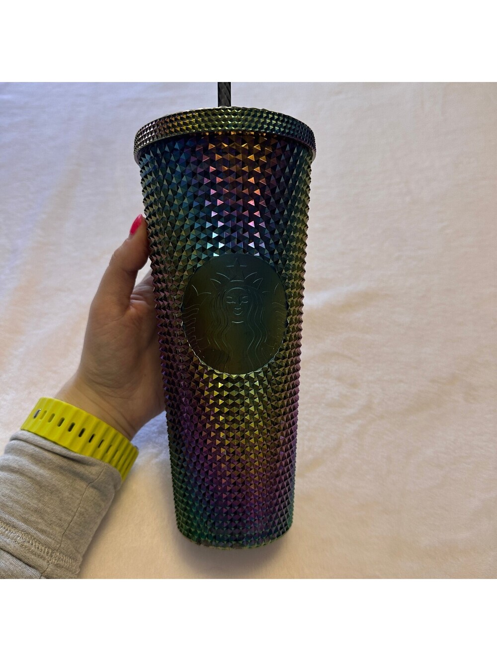 Starbucks Fall 2023 "Oil Slick" rainbow iridescent studded (24 oz) cold tumbler